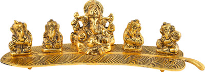 RUHVANA Musical Ganesh Ji Idol Set of 5 (Antique Golden Finish) Decorative Showpiece  -  28 cm(Aluminium, Gold)