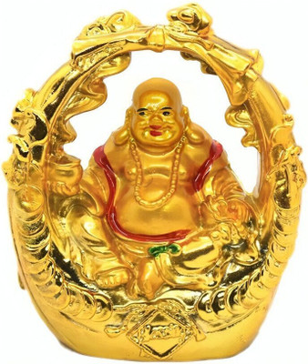 Spiritual Vastu/feng Shui Laughing Buddha sitting Decorative Showpiece  -  10 cm(Resin, Gold)