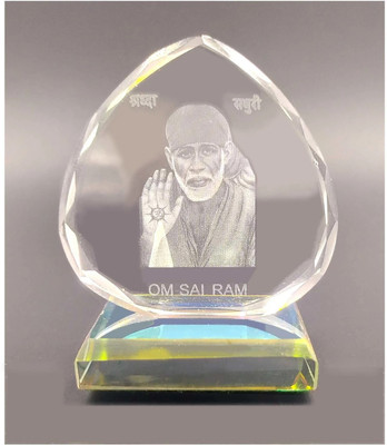 shinde exports Shirdi Sai baba crystal ido for car dashboard 2 inches Decorative Showpiece  -  6 cm(Crystal, Clear)
