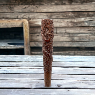 Quickcollection Handmade Engraved Hookah Chilam Pipe Handmade Chilam Soap Stone Round Shape Decorative Showpiece  -  14.47 cm(Stone, Brown)