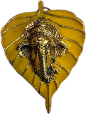 Wacky Yellow Peepal Leaf Gaenesh god idol decorative murti wall hanging Decorative Showpiece  -  13 cm(Metal, Yellow)