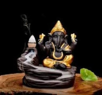 A & S VENTURES Golden Resin Ganesh Backflow Smoke Fountain with 10 Scented Cone Incense Decorative Showpiece  -  12 cm(Polyresin, Brown, Gold)