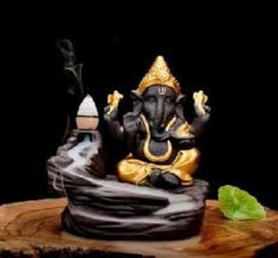 A & S VENTURES Ganesh Murti Fountain Smoke Backflow Cone Holder with 10 Smoke Backflow Decorative Showpiece  -  12 cm(Polyresin, Gold, Brown)