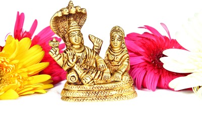 aalayam selveer Sheshnag Vishnu Laxmi Idol | Ranganatha Perumal Lakshmi Thayar Statue Decorative Showpiece  -  7 cm(Brass, Gold)