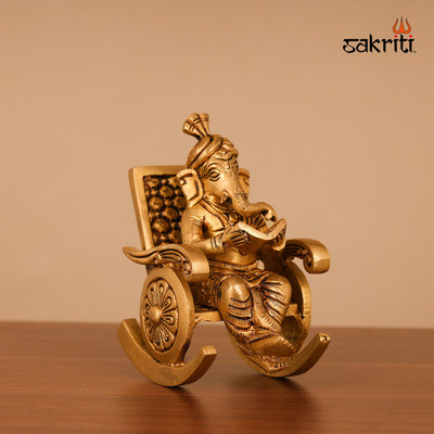sacred needs Sacred Needs Brass Chair Ganesha Idol – 5 Inch (12.7 cm) Height Decorative Showpiece  -  12.7 cm(Brass, Yellow)