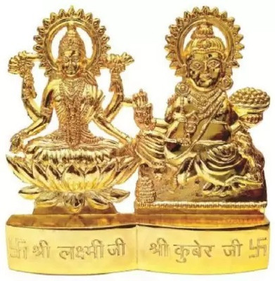 SHRI ASTHA VINAYAK Shri Laxmi Kuber Murti for Puja Diwail Puja Set 8 cm Religious Idol & Figurine Decorative Showpiece  -  8 cm(Brass, Gold)