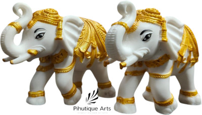 PIHUTIQUE ARTS White and Golden Elephant Showpiece Decorative Polyresin Elephant Idol Decorative Showpiece  -  9 cm(Resin, White)