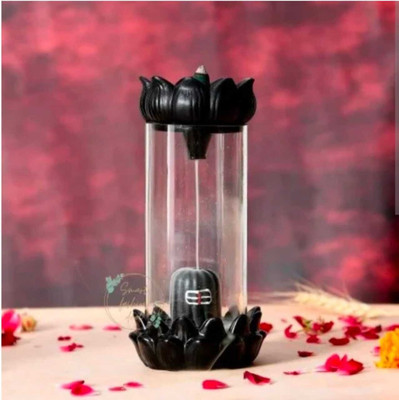KFITN Smoke Shivling Fountain with Free of 10 Backflow Cones Decorative Showpiece  -  25 cm(Polyresin, Glass, White, Black)