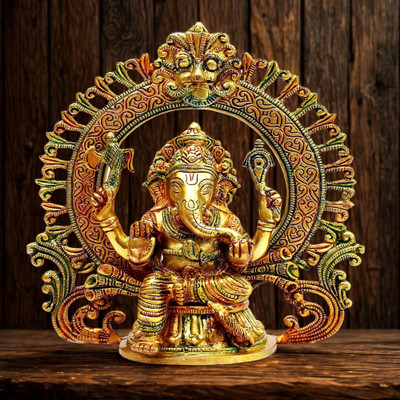 Craftcart Ganesh Idol Decorative Showpiece  -  23 cm(Brass, Multicolor)