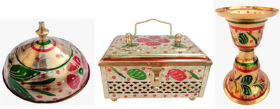 MiiArt brass paan daan,trinket box,pan (size-large) pack of 3 pcs. Decorative Showpiece  -  20 cm(Brass, Gold)