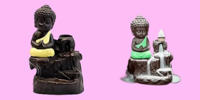 BZILO TWO YELLOW AND GREEN BUDDHA WITH FREE 20 SMOKE CONES_b164 Decorative Showpiece  -  2 cm(Polyresin, Multicolor)