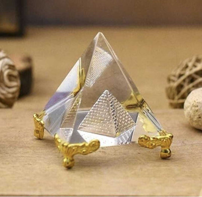 NAVYA Vastu / Feng Shui Crystal Pyramid For Positive Energy And Vastu Correction Decorative Showpiece  -  5 cm(Glass, Yellow)