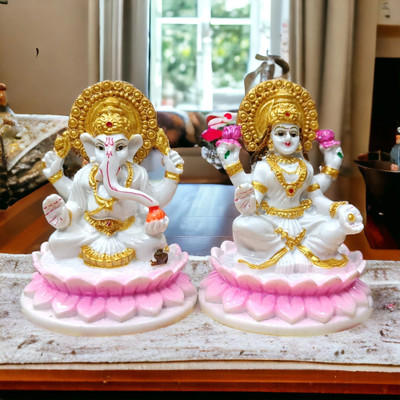AVG ARTISTRY Laxmi Ganesh Siting in Kamal /Lotus Pair Murti Decorative Showpiece  -  8 cm(Resin, Multicolor)
