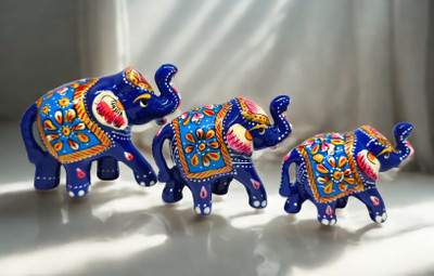Dastkaari 3 Piece Elephant Set Decorative Showpiece  -  7 cm(Marble, Multicolor)