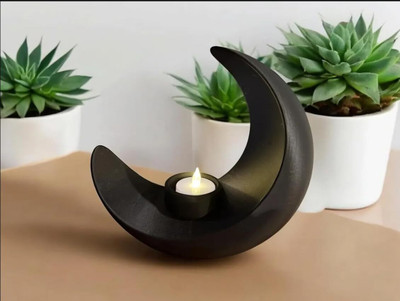ZATOMIC Lunar Glow Unique Design 3D Printed LED Candle Holder As Living Room Decoration Decorative Showpiece  -  9 cm(Plastic, Black)
