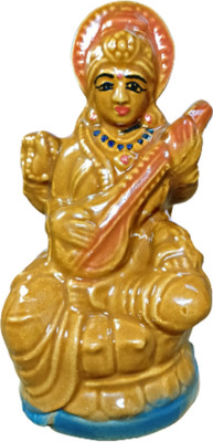Balaji Tradings Saraswati Mata on Lotus | Maa Saraswati Murti |Goddess Saraswati Idol Perfrect Decorative Showpiece  -  18.5 cm(Ceramic, Brown)