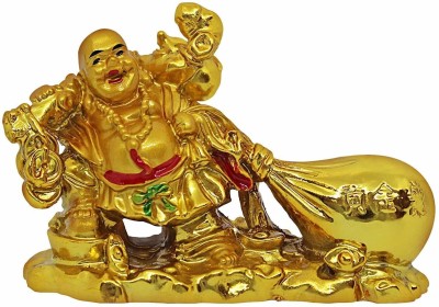 Westbound Vastu Feng Shui Laughing Buddha with Money Potli for Home Decor Career Luck Health Wealth and Happiness Decorative Showpiece  -  6 cm(Polyresin, Gold Plated, Gold)