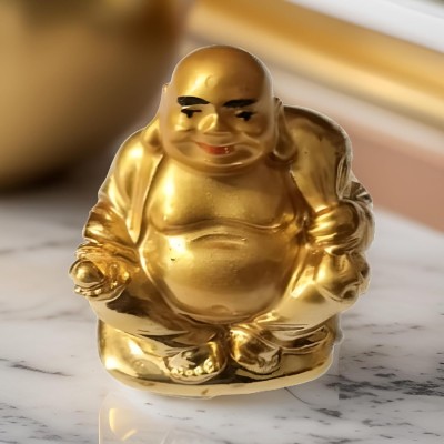 salvusappsolutions Polyresin Feng Shui Golden Laughing Buddha for Good Luck, Home-Office Decor & Gift (Gold_5 cm) (L6) Decorative Showpiece  -  5 cm(Polyresin, Gold)