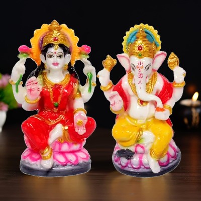 Kitlyn Kitlyn Goddess Lakshmi Ganesha Statue for Diwali Pooja Lakshmi Ganesh Sculpture Decorative Showpiece  -  12 cm(Polyresin, Multicolor)