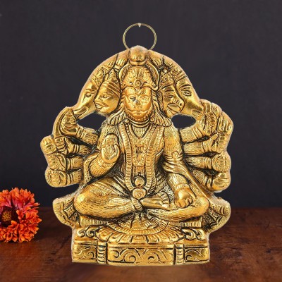 Kitlyn Panchmukhi Hanuman ji Murti / 5 Mukhi Hanuman/Panchmukhi Hanuman ji Wall Hanging Decorative Showpiece  -  12 cm(Brass, Gold)