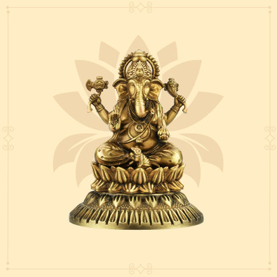 Shilp Kala Kamal Ganpati Brass Idol for Home Temple Decor & Gift- 60 mm Decorative Showpiece  -  6 cm(Brass, Brown, Beige)