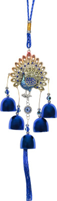 Spiricon Evil Eye with Peacock Bell Golden Protective Amulet for Good Luck Decorative Showpiece  -  30 cm(Metal, Multicolor)