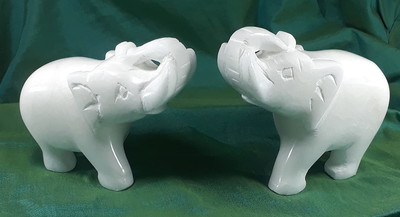KRAFT CLOUDS Marble Elephant Idol Figurine Sculpture for Car dashboard Home Office Set of 2 Decorative Showpiece  -  9 cm(Stone, White)