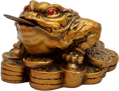 Feng Shui Art Vastu / Three Legged Frogg With Coin For Wealth And Happiness Decorative Showpiece  -  4 cm(Polyresin, Gold)