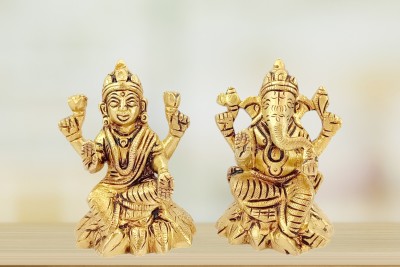 Rudratva RUDRATVA Pure Brass Laxmi Ganesh Ji Idol Set | For Diwali & Laxmi Pooja Decorative Showpiece  -  7 cm(Brass, Gold)