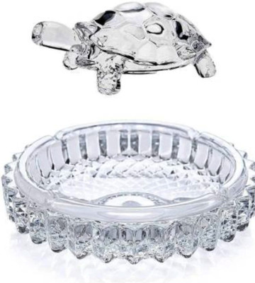 StrawHat Turtle and Diamond Round Tray Decorative Showpiece  -  12.5 cm(Crystal, Clear)
