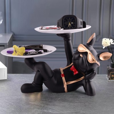 FAMTURE Dog Showpiece for Home Decor showpiece 2Tray(Resin, Black) Decorative Showpiece  -  12 cm(Resin, Black)