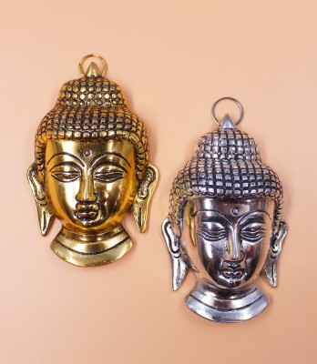 WORLDOFCRAFT Meditating Buddha Head Wall Hanging 2 pcs For Home Décor Gift Decorative Showpiece  -  11 cm(Metal, Multicolor)