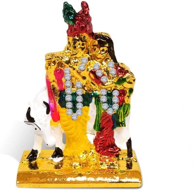 Adhvik Radha Krishna Standing with Cow Idol (Mini Cow Rk St/655) Metal God Stand Decorative Showpiece  -  5.5 cm(Metal, Multicolor)