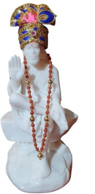 Hemant art Sai Baba Aashirwad Hand Pure Marble Statue,Idol,Murti Dress with Pagdi (8 inch) Decorative Showpiece  -  20 cm(Marble, White)