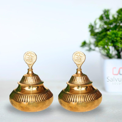 salvusappsolutions Big Sindoor Box with Stick for Women - for home, 2-Pc(1.5x2.5 Inch) Decorative Showpiece  -  6 cm(Brass, Gold)