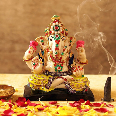 TIED RIBBONS Ganesha Idols Statue Home Décor Items Decorative Showpiece  -  16 cm(Polyresin, Multicolor)