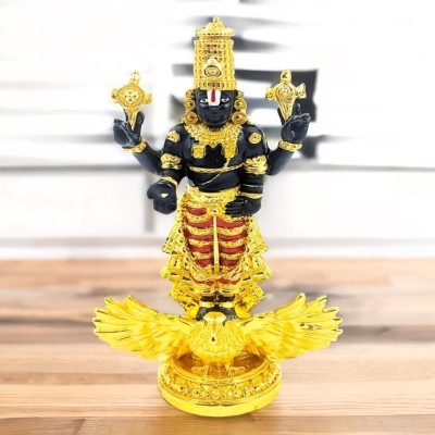 shyam lalla handicraft Premium Tirupati Balaji standing on Garuda (24kt & 999 Gold Plated) Car, home Decorative Showpiece  -  13 cm(Gold Plated, Marble, Black, Gold)