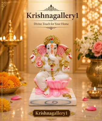 krishnagallery1 WHITE Ganesh Statue ,Ganesh JI Murti , Love Couple , Laxmi Ganesh , Ganesh Murti Decorative Showpiece  -  17 cm(Marble, Multicolor)
