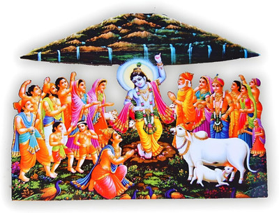 Firmus Govardhan Parvat Jhanki Krishna Leela of Ladoo Gopal with Gwal for Janmashtami Decorative Showpiece  -  12.5 cm(Wood, Multicolor)