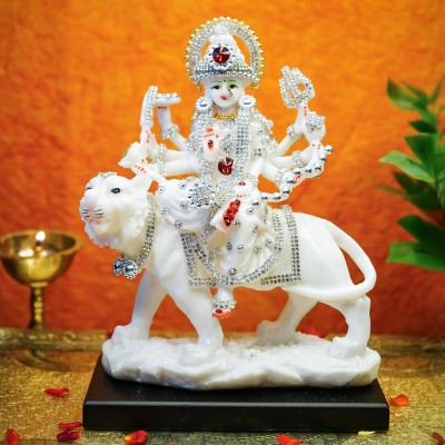 Ekhasa Aura Series Marble Dust Durga Maa Idol (Medium Size) with Zircon | Decorative Showpiece  -  21.5 cm(Resin, White)