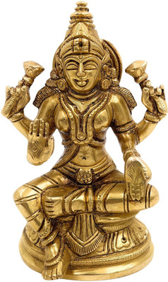 Bhunes Brass Maha Lakshmi Idol, Goddess Laxmi Ji Sitting Statue For Pooja And Décor Decorative Showpiece  -  13 cm(Brass, Gold)