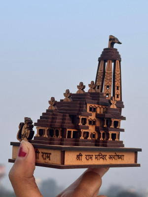 PUCHCHI Ram Ayodhya 3D wood temple model for home/office/shop/ Car and bus dashboard Decorative Showpiece  -  9 cm(Wood, Brown)