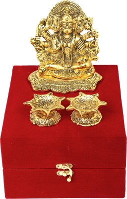 RKONECT Golden Punchmukhi Hanuman Idol Murti With 2 Piece Jyot Diya Under Velet Gift Box Decorative Showpiece  -  24 cm(Metal, Gold Plated, Gold)