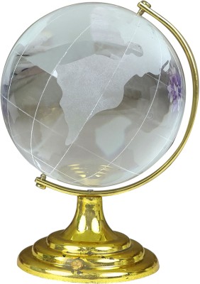 CRYSTU Glass World Globe With Golden Stand For Decorative Showpiece, Globe For Success Decorative Showpiece  -  8 cm(Glass, Metal, Clear, Yellow)