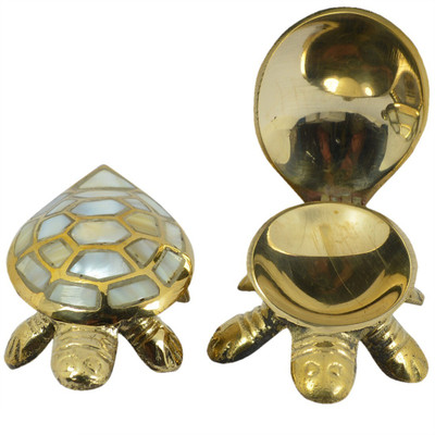 REIKI CRYSTAL PRODUCTS Feng Shui Wish Fulfilling Brass Tortoise With Secret Wish Compartment Decorative Showpiece  -  5 cm(Brass, Gold)