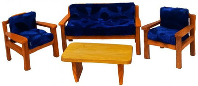 Swami Craft Miniature Wooden Sofa Set with Blue Velvet Cushions Decorative Showpiece  -  8 cm(Wood, Brown)