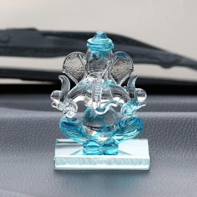 Chank Sky Blue and Transparent Double Sided Crystal Car Ganesh Showpiece Decorative Showpiece  -  8 cm(Glass, Multicolor)