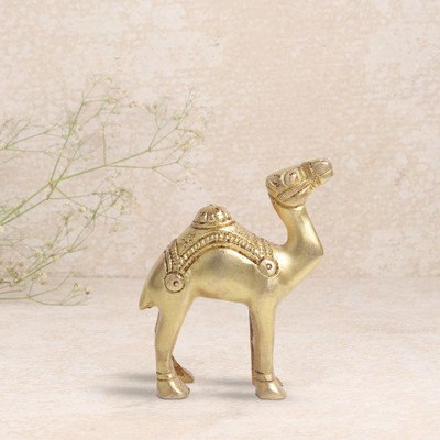 Rolimoli Brass Animal Camel Sculpture Statue Handcrafted Idol (Size : 6.3cm Length) Decorative Showpiece  -  7.5 cm(Brass, Gold)
