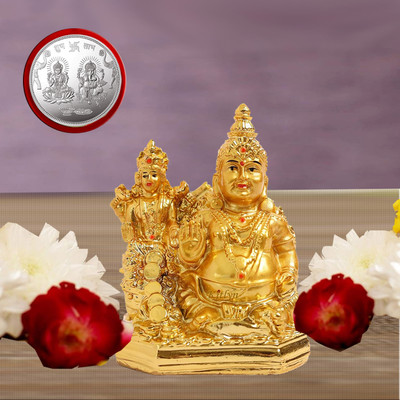 Kitlyn Kuber/Idol/Statue/Murti Resin Look Statue With Silver Coin Laxmi Ganesh Photo Silver Plated Yantra(Pack of 2)