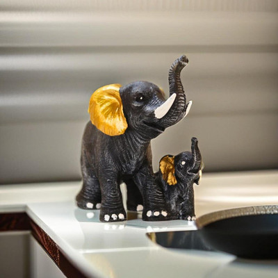 Miss Peach Graceful Handcrafted Pair of Elephant Showpiece-Embodying Strength and Elegance Decorative Showpiece  -  18.5 cm(Polyresin, Grey, White)